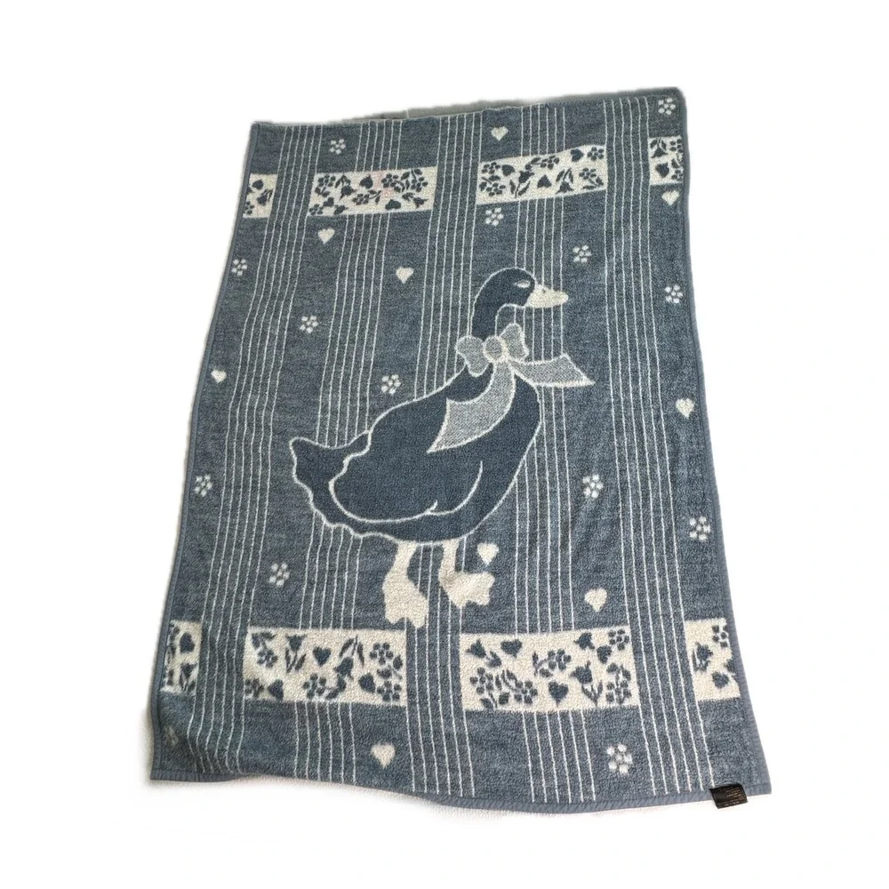 Vintage Ibena West Germany Goose Blanket Blue White Country Cottagecore 54x76